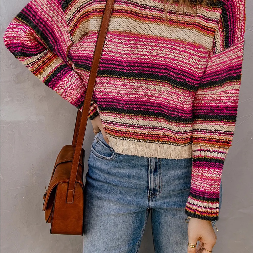 Striped Pink and Cream Women's Sweater
